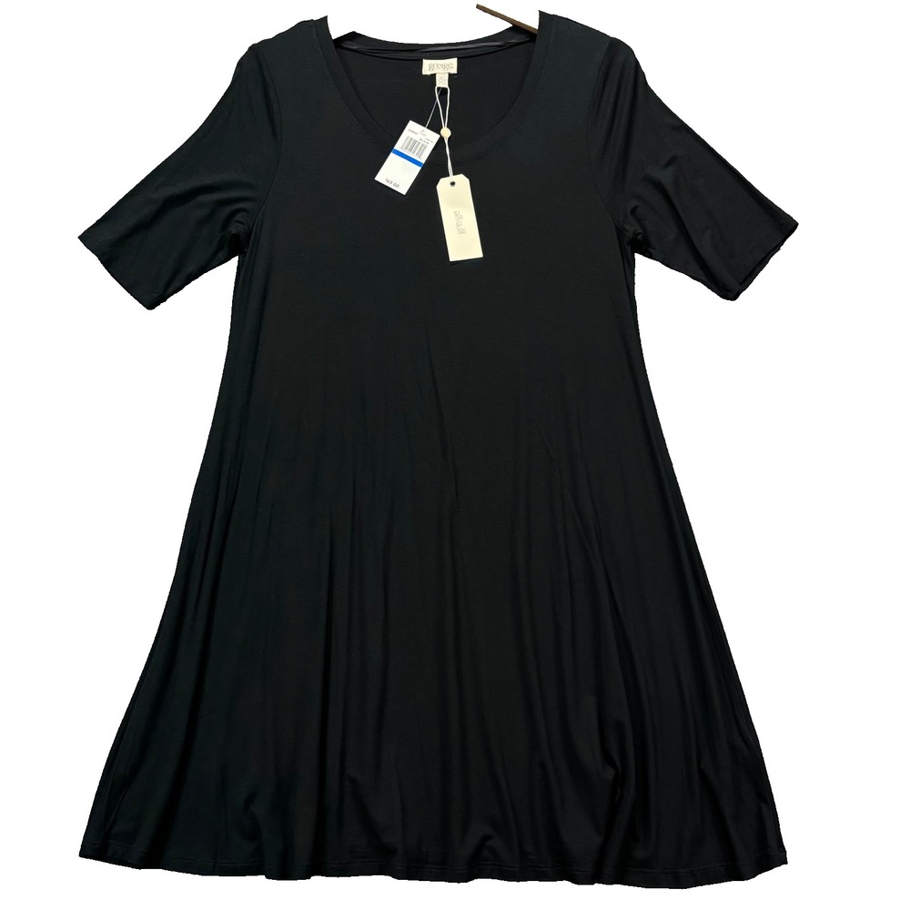 greige Dress Womens XL Flared Swing A-line Short Sleeve Black Viscose Spandex